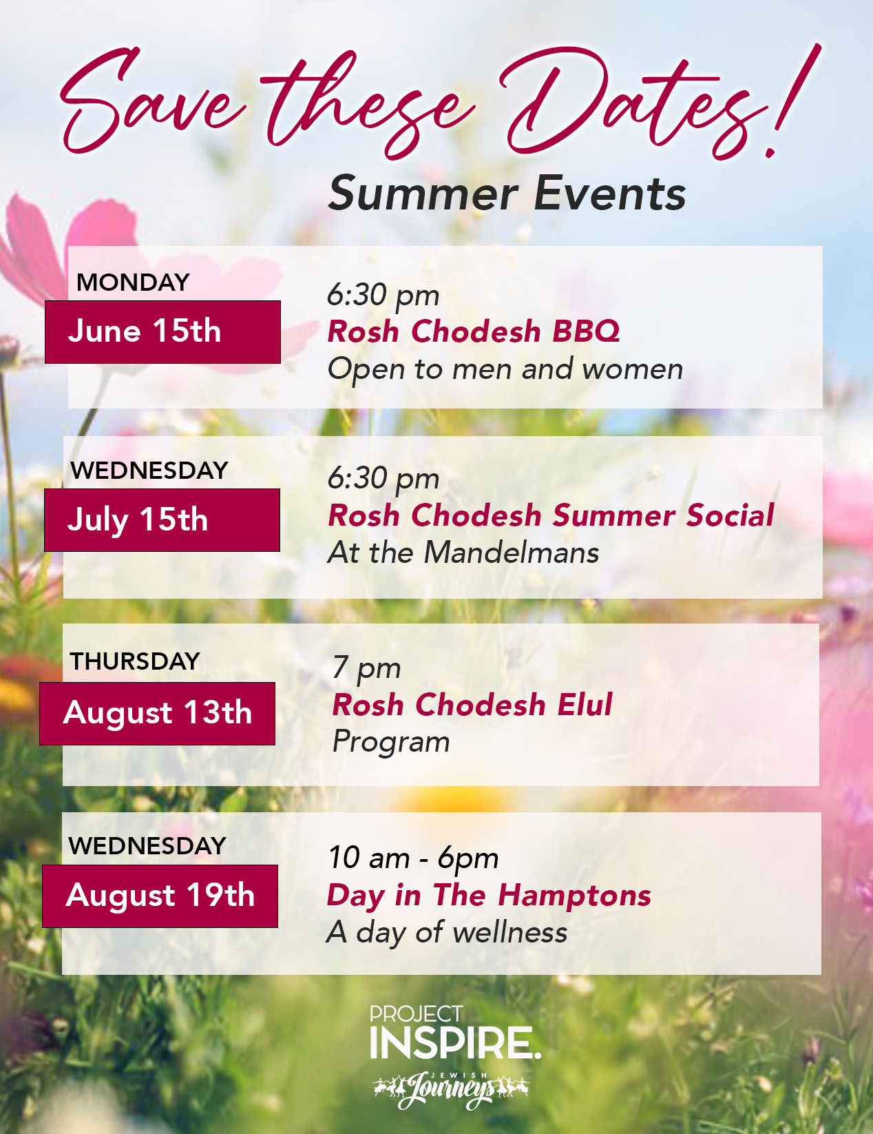 Northern NJ Summer Event Schedule