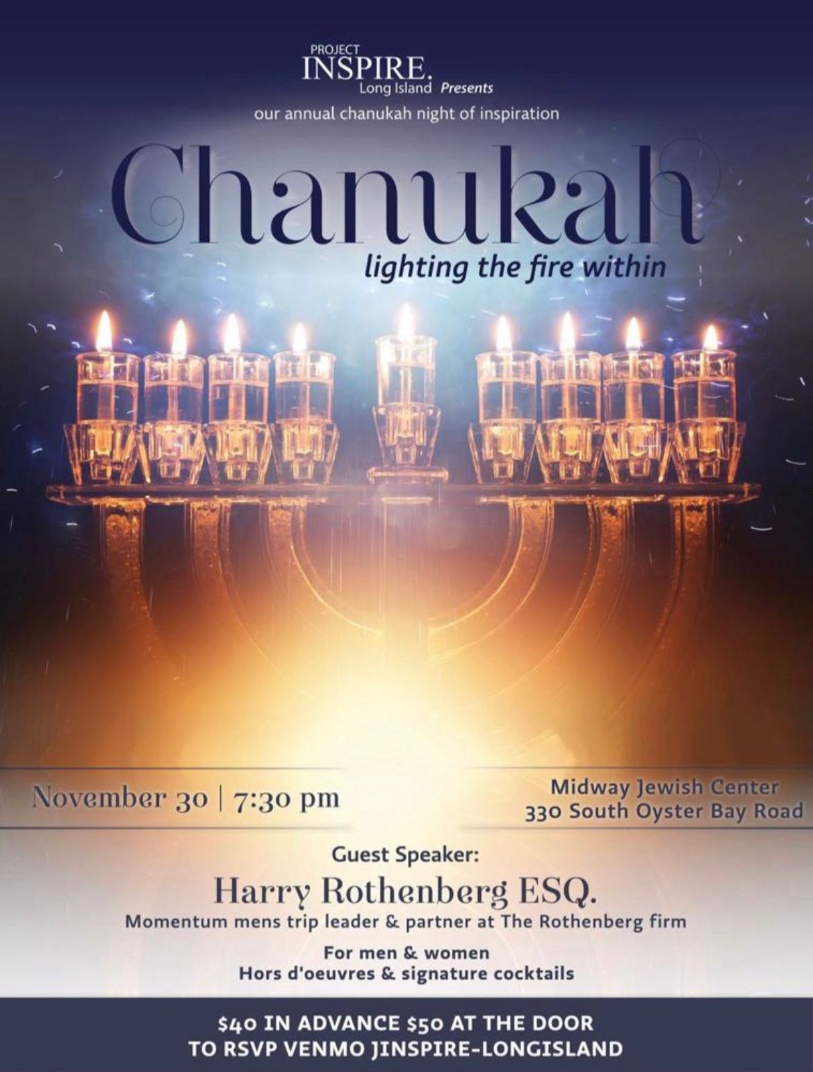 Chanukah Night of Inspiration with Guest Speaker Harry Rothenberg, ESQ.