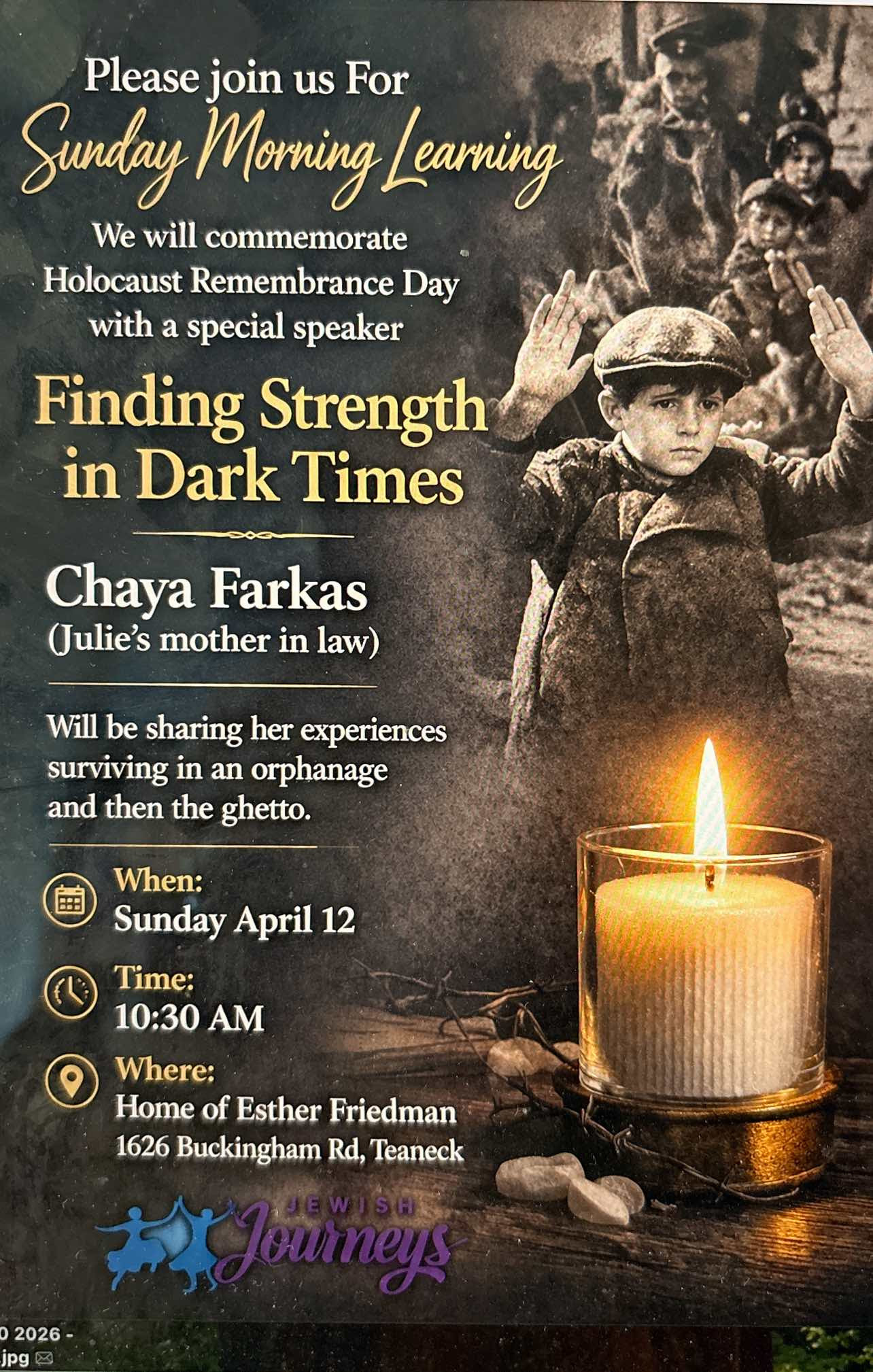 Sunday Morning Learning to Commemorate Holocaust Remembrance Day