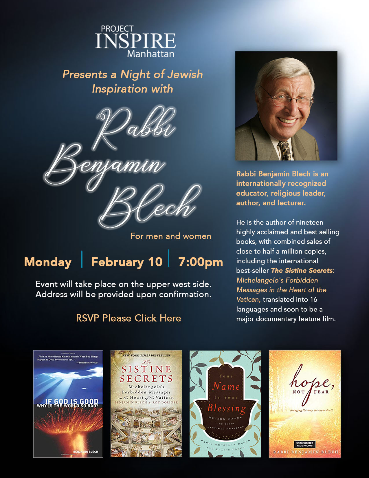 A Night of Jewish Inspiration with Rabbi Benjamin Blech