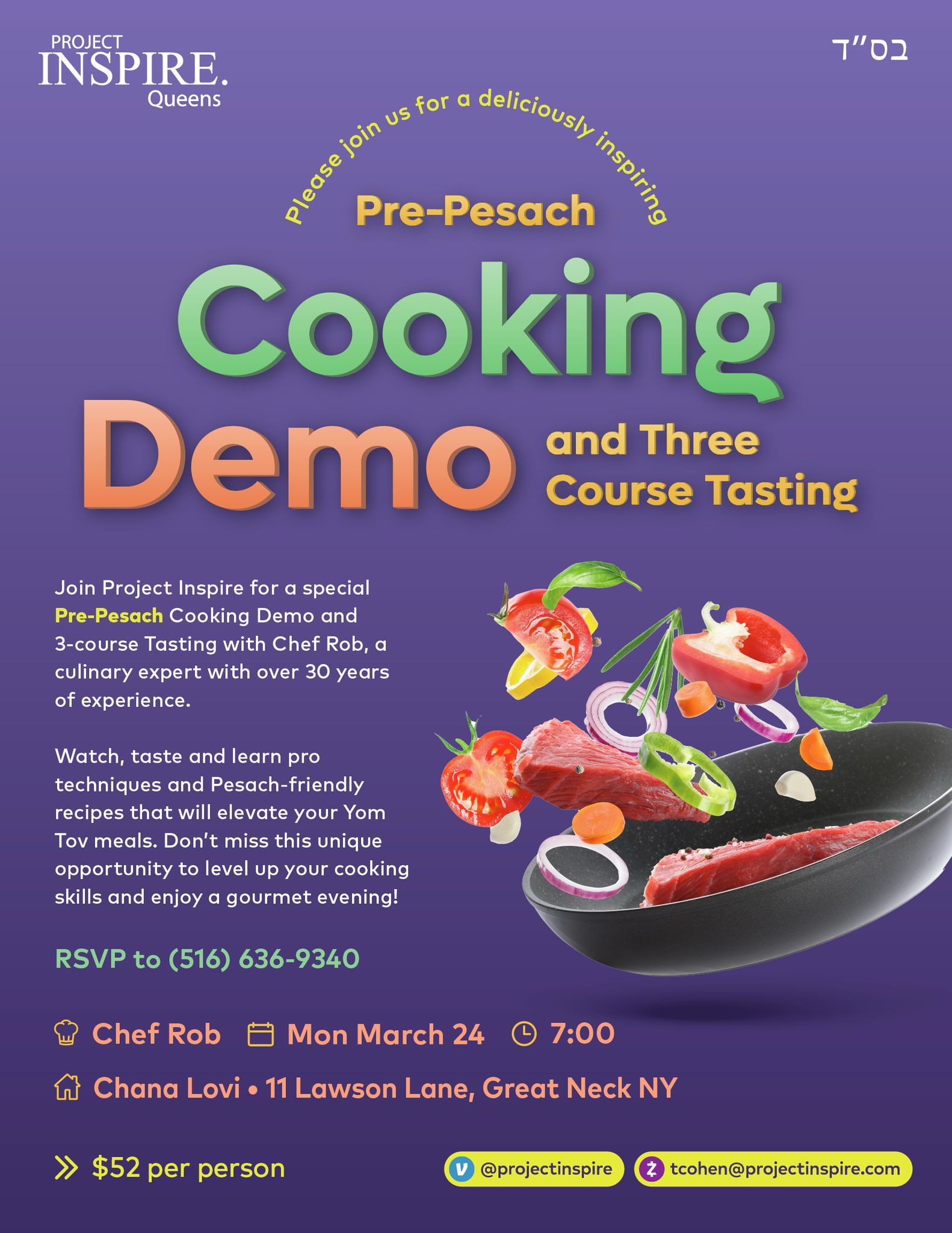 Pre-Pesach Cooking Demo and Three Course Tasting