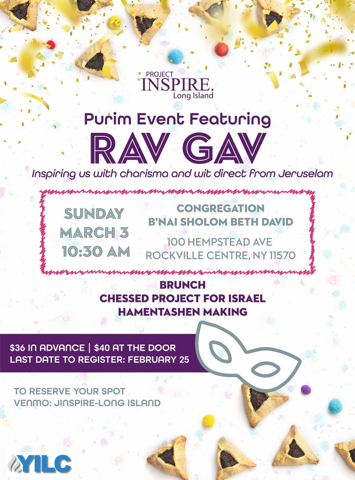 Purim Event Featuring Rav Gav from Jerusalem